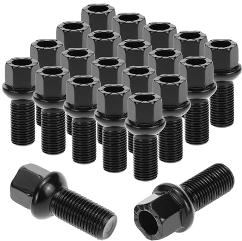 QWORK® 20 Piezas Tornillos de Rueda, Coche Pernos de Rueda M14x1.5x27mm Cono y Borde Negro