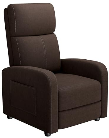 Zstar Sillón Reclinable Manual De Tela De Lino con Bolsillo Lateral, Respaldo Alto, Cojín Grueso, Respaldo Ajustable, Cómodo Sillón para Sala De Estar, Cine En Casa y Dormitorio.