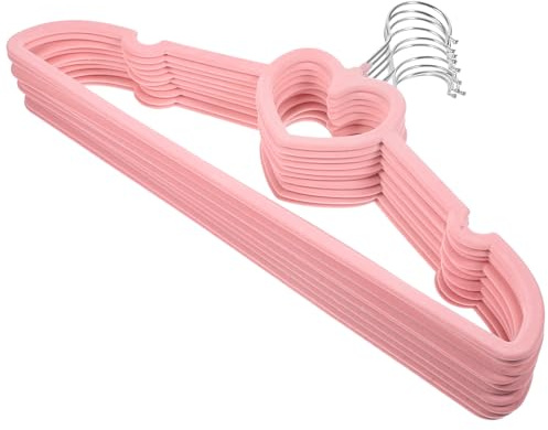 LALADEFIEE Perchas Rosas de Plástico con Forma de Corazón y Gancho Giratorio de 360 Grados, Paquete de 10 Piezas Antideslizantes para Ropa en Armario