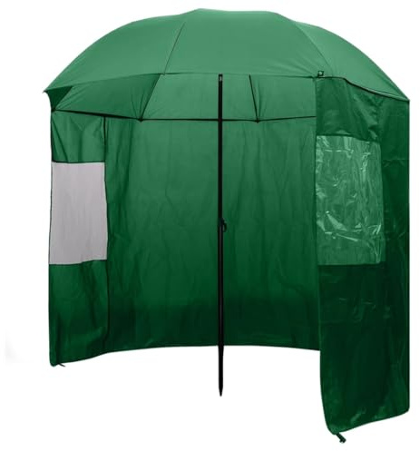 Ombrello da pesca, verde, 240 x 210 cm, impermeabile, per esterni, copertura per terrazze, resistente ai raggi UV, protezione dalle intemperie per pescatori con pareti laterali