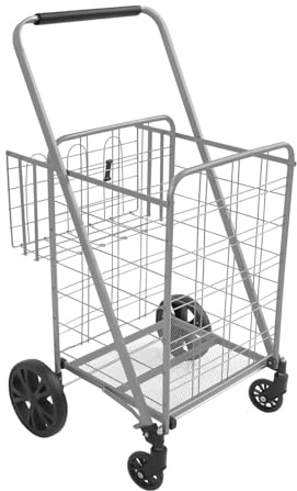 Carrello per la spesa pieghevole con doppio cestino, carrello della spesa con carrello e ruote per alimenti, biancheria e trasporto, cesto portabiancheria