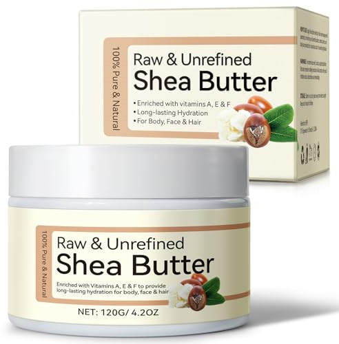 Bio Shea Butter Roh – 120g – 100% Rein & Unraffiniert – Intensive Feuchtigkeitspflege für Gesicht, Körper & Haar – Reich an Vitamin A, E & F – Natürliche Hautpflege für trockene & sensible Haut