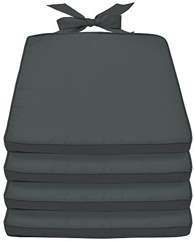 Beautissu Dining Chair Cushions Set of 4 - Seat Cushions 45x40x5 cm with Washable Cover & Zipper - Patio Seat Pads for Dining Chairs Kitchen Garden Furniture Rattan - Graphite Grey - Pia