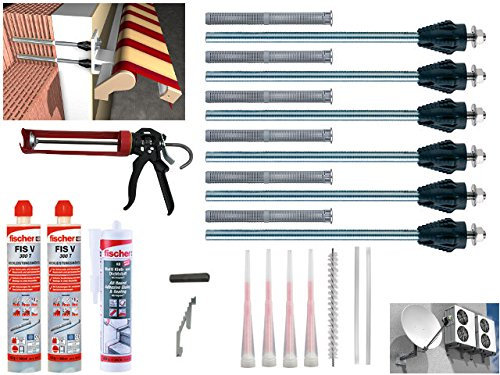 Fischer Thermax Befestigungsset 6 x 12/110 M12 Hochleistungsmörtel FIS V 300 T Multi Kleb und Dichtstoff KD-290 Kartuschenpistole KP M 3 Zylinderbürste