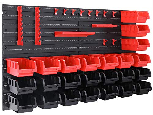 DEUBA® Wandregal mit Stapelboxen und Werkzeughalter 43 tlg Box Erweiterbar Werkstattregal Werkzeuglochwand