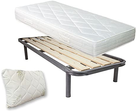 Comprarredo Kit Rete e Materasso singolo 80x190 alto 19cm con cuscino fiocco memory omaggio, Set letto materasso waterfoam e rete singola a doghe verticali ortopedica in offerta