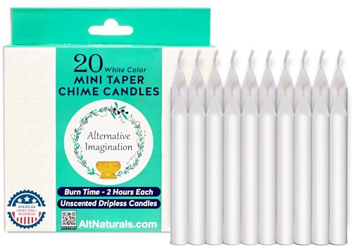 Alternative Imagination White Chime Candles - 20 Pack of Unscented 4 Inch Mini Taper Candles - Dripless Long Burning Ritual Candles for Meditation, Spell Work, Cleansing, Peace & Home Decor