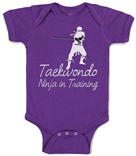 Custom Baby Bodysuit Taekwondo Ninja in Training Sport Funny Cotton Boy & Girl Baby Clothes Purple Design Only 6 Months
