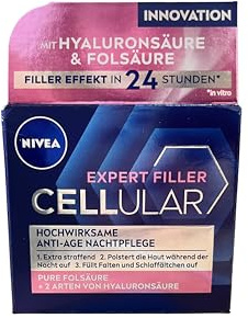 NIVEA Hyaluron Cellular Filler Anti-Age Night Cream (50 ml), Regenerating Face Care with Magnolia Extract, Anti Wrinkle Moisturiser Reduces Wrinkles Overnight