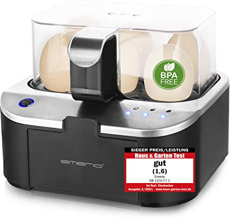 EMERIO Talking Egg Cooker Sieger EB-123177.1 Cooking Process with Perfect Result Voice Output in Germany BPA Free All Three Cooking Levels [Soft|Medium|Hard]