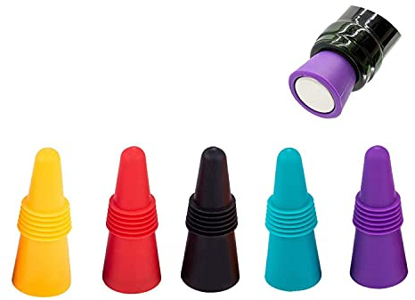 Tappi per vino,5 Pezzi Riutilizzabile Silicone Sigillatore di Bottiglia con vite per Preservare Birra Champagne Bevanda Alcolica.