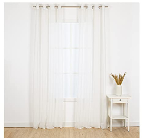 TRAMAS+ Cortinas Visillo Semitransparente para Salón y Dormitorio con Ojales, 140x260cm, 1 Pieza, Dormitorio, Infantil, Juvenil y Adulto y Comedor – Molly Blanco