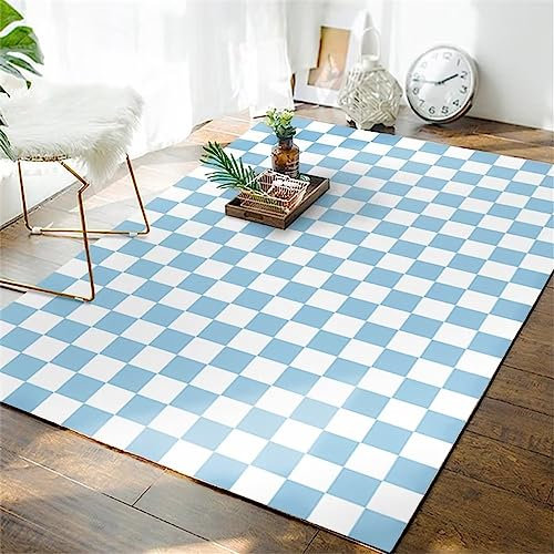 Teppiche Rutschfeste Waschbare Kinder Teppich Wohnzimmer Hellblau Dichte Gitter Muster Teppich Boden Schlafzimmer Esszimmer Kinderzimmer Schlafzimmer 180X250Cm Home Teppich Blau 5Ft 10.9''X8Ft