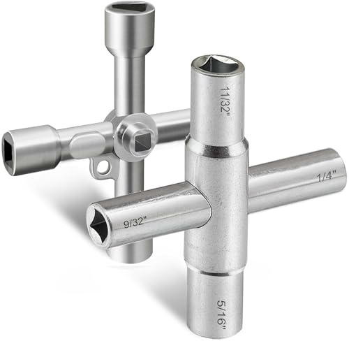 Hanpex 4 Way Sillcock Key Wrench Set, Multi-functional Utilities Water Key, Fits Most Sillcock, Stopcock, Water Spigots, Wall-hydrant, Control Cabinet and Valves, 2-Pk