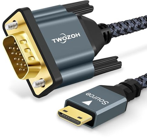 Twozoh Cavo Mini HDMI a VGA 1M, Placcato oro e Intrecciato Maschio a Maschio compatibile con Ultrabook, Notebook, Tablet, Fotocamere e videocamere