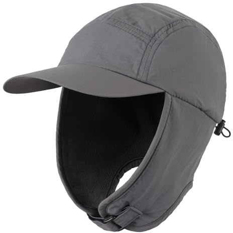 Decentron Cappello invernale per bambini con paraorecchie in pile, Grigio scuro, 3-7 anni