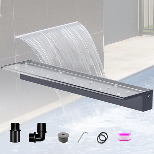 LONGRUNNEW Kit con lama a cascata per laghetto, fontana in acrilico da 90 cm, con accessori, larghezza 20 cm, cascata per giardino, patio, stagno