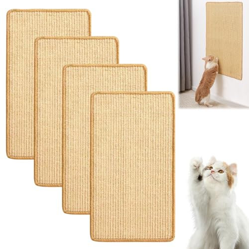 KUWUNG 4 Stück Kratzmatte Katze, 50x25cm Kratzbretter Katze, Sisal Teppich Katzen Kratzbrett, Kratzteppich Katzenkratzmatte, Kratzbrett Wand,Katzenkratzbretter für Schützt Teppiche Sofas und Wände