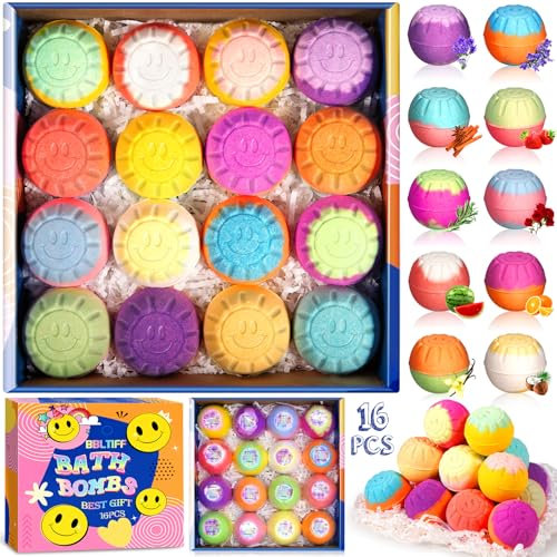 BBLTIFF Badebombe, 16-teiliges Geschenkset, Badekugeln, Duschkugel, Badekugel, natürliche ätherische Öle, Badebombe für Weihnachten, Valentinstag