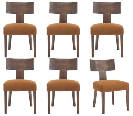 chairus Farmhouse Dining Chairs Set of 6, Upholstered Accent Chairs with Dark Brown T-Shape Wood Back Armless Kitchen Chairs with Soft Pad, Velvet Brown