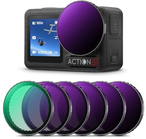 K&F Concept 6-pack Snap-on Filters for DJI OSMO Action 3/4/5 pro - CPL ND8 ND16 ND32 ND64 ND1000, 28-layer Coating Optical Glass