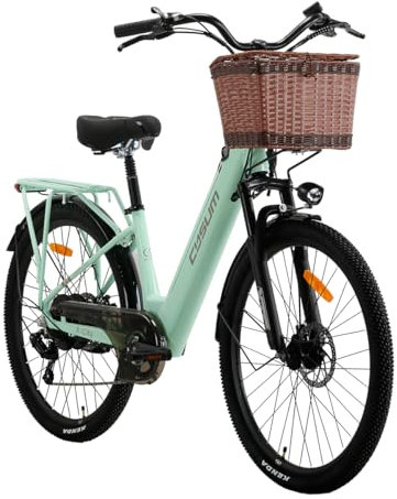 cysum X-City 26 Zoll Elektrofahrrad für Erwachsene, City-Bike für Damen, abnehmbarer 48 V 10,4 Ah Akku, 25 km/h 80 km Reichweite, Urban Commuter E-Bike, Step-Thru (grün)