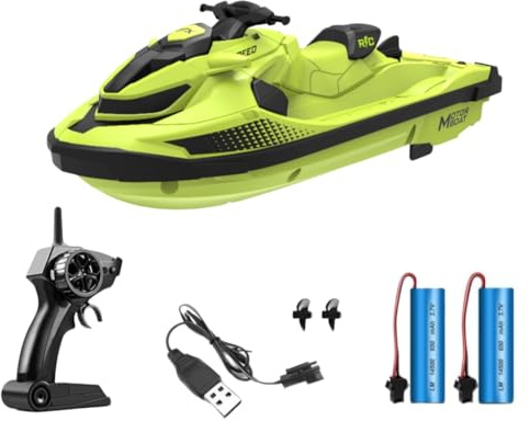 OBEST Barco a Motor teledirigido de 2,4 GHz, Moto de Agua Equipada con luz LED para niños y Adultos, lancha teledirigida, Barcos RC de Carreras de Alta Velocidad, Barco teledirigido para Piscina