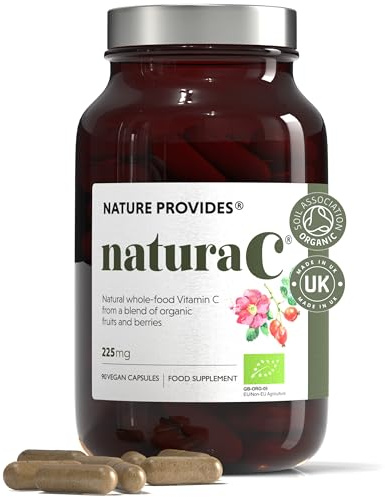 Nature Provides naturaC | Organic Vitamin C (225mg) 100% Natural, Whole-Food with Amla & Camu Camu. for Immunity, Collagen, Energy. 90 Capsules. UK Made.