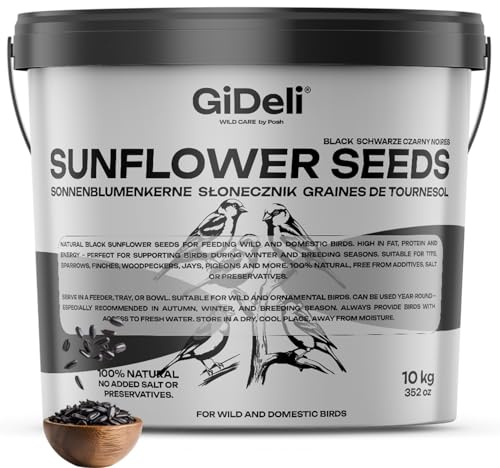 GiDeli Semi di girasole nero, 10 kg, in secchio per uccelli selvatici, mangime per uccelli per tutto l'anno, mangime per cavalli e piccoli animali