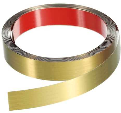 QUARKZMAN Bordatura Per Parete Autoadesiva 5 M x 25 Mm, Profilo In Acciaio Inox Con Finitura Spazzolata Per Pareti Soffitti Pavimenti Mobili E Bordo Piastrelle, Colore Oro
