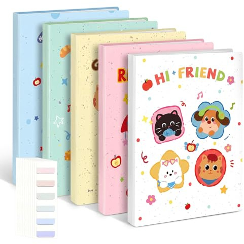 A4 Folder with Plastic Sleeves, 5 Pack 5 Color 60 Pockets Display Book, Cute Animal Presentation Folder, Document Folder with Index Tabs, Portable Art Portfolio Project Folder for Home, School, Office
