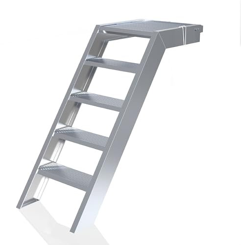 Scafom-rux escalera de aluminio - [5 peldaños] escaleras de exterior - 1 metros de alto, 58 cm de ancho, 45 grados - para estanque, jardín y acceso a edificios - escaleras con descansillo