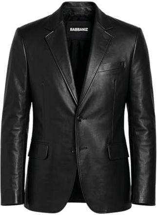 HIGOBO Genuine Lambskin Black Leather Blazer for Men Overcoat Casual Blazer Jacket for Men (X-Large - for Chest 45-46, Black)