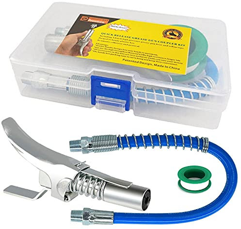 Grease Gun Coupler,Locking Grease Gun Coupler 10000 Psi,Quick Release Grease Coupler,High Pressure Grease Gun Coupler,Single Handle Gear Oil Nozzle with 30CM Hose Fit All Standard 1/8 Npt Grease Guns