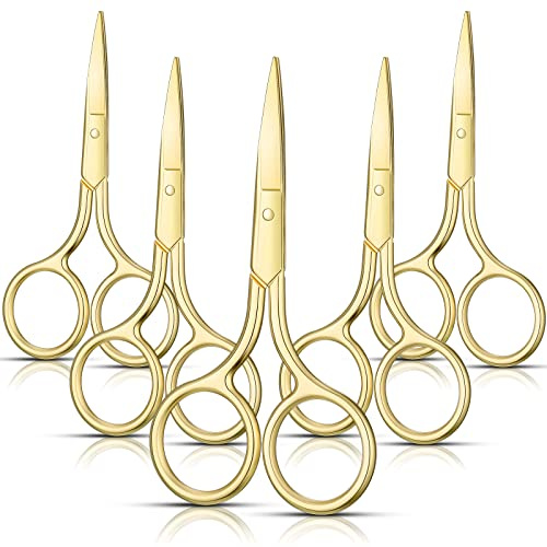 5 Pieces Small Straight Tip Nose Hair Scissor for Grooming, Stainless Steel Multi-Purpose Beauty Grooming Scissors for Facial Hair Removal and Mustache Beard Eyebrows Ear Nose Trimming(Gold)