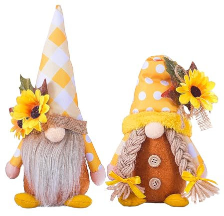 Eimilaly Gnomi primaverili di girasole per la casa, set di gnomi Tomte per decorazioni natalizie o altri gnomi per feste a tema - 2 pezzi