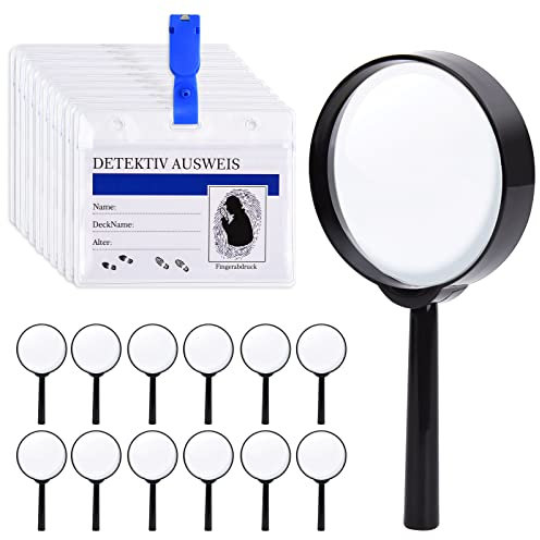 FORMIZON Detektive Lupe Kinder Set, 12 Stück Lupen Spielzeug und 12 Stück Detektivausweis Ausweise mit Clip, Entdecker-Set Mitgebsel für Kindergeburtstag Drinnen und Draußen Detektiv Rollenspiel