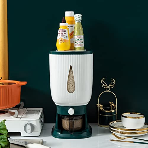 rebond automatique de grande capacité 10 kg,Distributeur de riz domestique, récipient de stockage de céréales alimentaires avec tasse, récipients de stockage (vert), Distributeur de riz Seau stoc