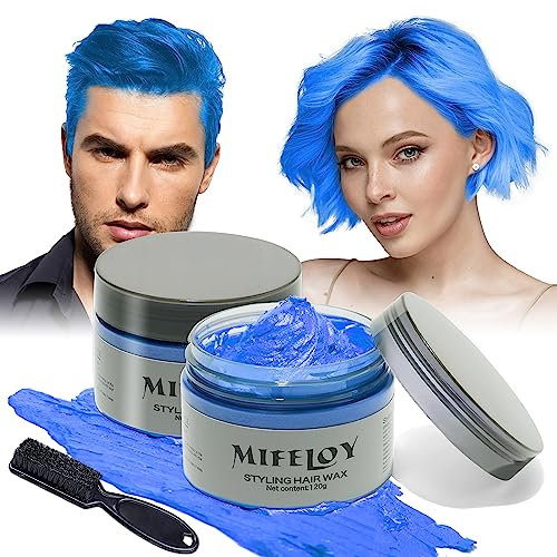 2 Stück Blau Haartönung Temporäre Haarfarbe mit 1 Bürsten, Frauen Männer Styling Haartone Wax, Instant Hair Cream Mud Natürliche Frisur Pomade, Halloween Party Cosplay Haar Wachs