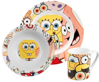 United Labels Spongebob - Juego de desayuno (3 piezas, plato, cuenco y taza de porcelana)