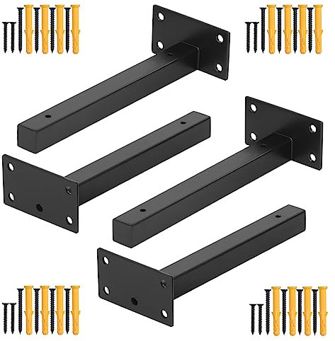 HSEAMALL 4 Stück Regalhalterung Schwarz Regalträger Wandregal Halterung Regalwinkel Schwerlast Schwimmende Regalwinkel Metall-Regalhalterung 20mm Dick, Tragkraft: 40-60Kg (20cm Long)