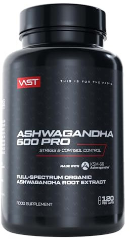 VAST Ashwagandha 600 PRO – Premium KSM-66 Ashwagandha Wurzextrakt – Hochdosiert 600mg pro Portion – 2 Monatsration mit 120 vegane Kapseln – mit Magnesium und Vitamin B6 – Höchste Bioverfügbarkeit