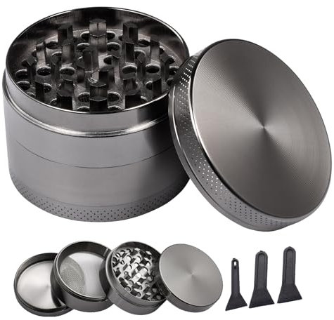 Herb Grinder, Aluminium Spice Grinder with Pollen Catcher and Magnetic Top, Portable Grinder for Dry Herb and Spice Nickle Black (50mm)