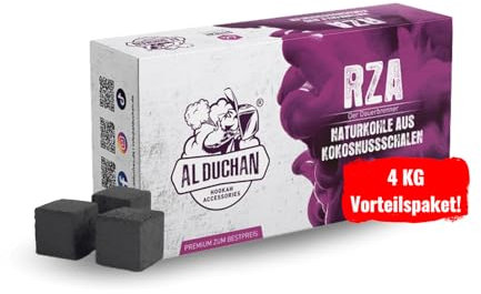 Al Duchan Shisha Charcoal Natural Charcoal - Premium Coconut Charcoal for Hookah - 1 kg, 4 kg, 10 kg, 20 kg - High Heat, Long Burning Time (RZA 26 x 26 x 26 mm 4 kg)