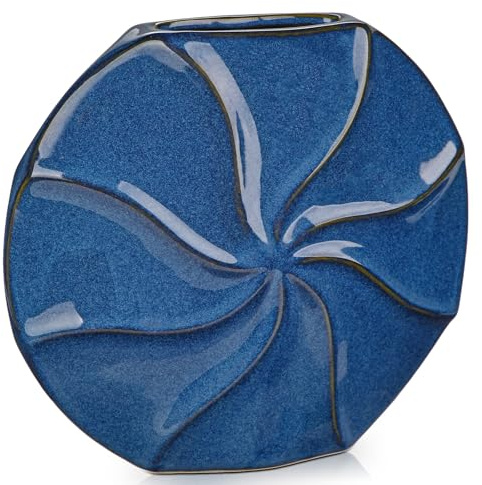 Arborus Keramikvas, blå, 18 cm, blomvas, pastiller, dekorativ vas för blommor, smal vas för grenar, estetisk, vaser, bordsdekoration, modern, boho, skandinavisk japansk dekoration i vardagsrum, sovrum