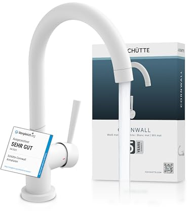 SCHÜTTE 79161 CORNWALL Grifo de Cocina Giratorio 360 Grados Grifo Mezclador para Fregadero con Mezclador Monomando Grifo Fregadero de Cocina en Blanco