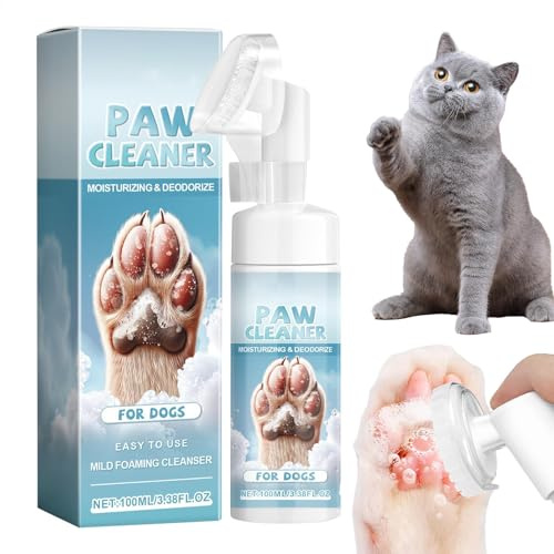 Limpiador de patas de gato, limpiador espumoso sin agua, 100 ml, espuma de limpieza de pies de mascotas, limpiador suave de patas de perro, bálsamo portátil con cepillo para patas para perros y gatos