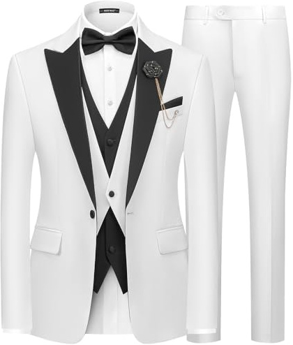 MAGE MALE Men's 3 Piece Slim Fit Suit Set Blazer Jacket Vest Pants Tuxedo Set for Dinner Party Formal Wedding Prom