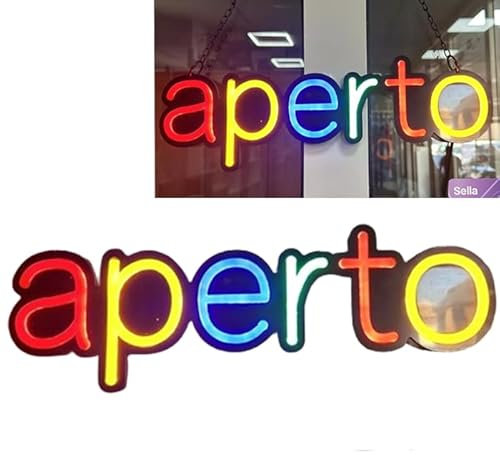 Insegna Luminosa pubblicitaria a LED Scritta Aperto,40x10 cm, con Illuminazione RGB Multicolore,con Telecomando,per attività Commerciali,Bar, Ristorante, pizzerie