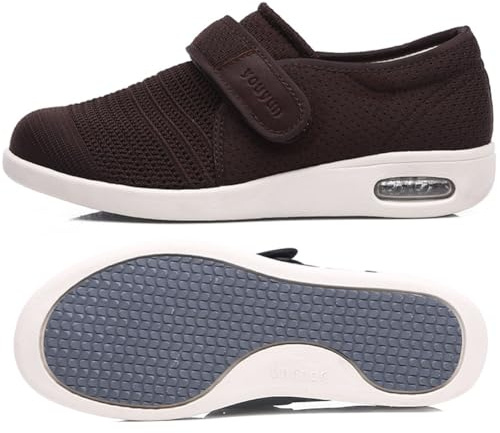 Möge Chaussure personne agee Homme Chaussures Scratch de Marche sans Lacets Baskets de en Plein air de randonnée à Enfiler orthopédiques -Chaussures légères pour Le Travail(Brown,43.5 EU)